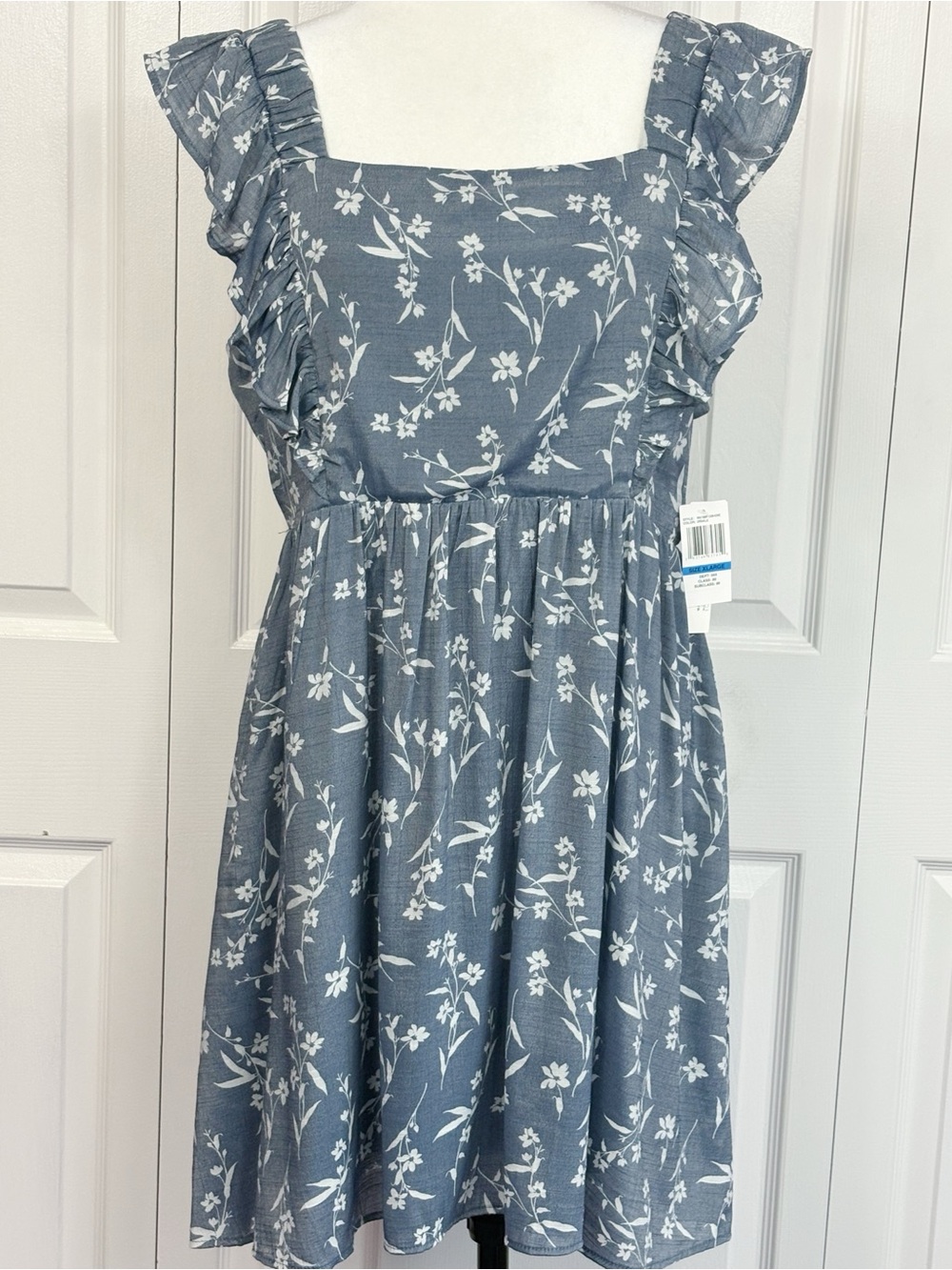 NWT Wallflower Grisaille Blue Floral Ruffle Sleeveless Tie Mini Dress XL